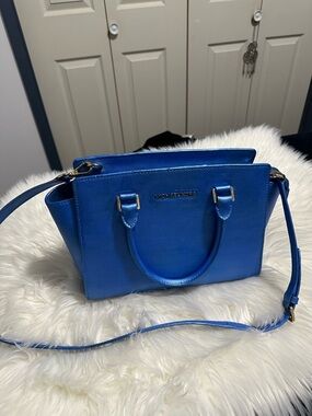 Michael Kors in Metallic Electric Blue Leather Satchel